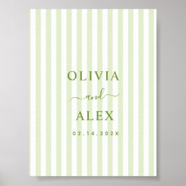 Póster Boda Personalizada Verde con Rayas Retro