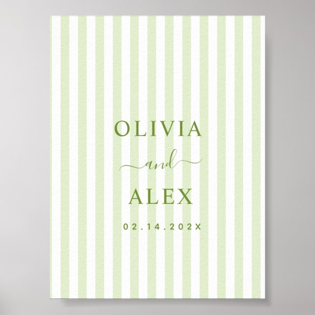 Póster Boda Personalizada Verde con Rayas Retro  (Frente)