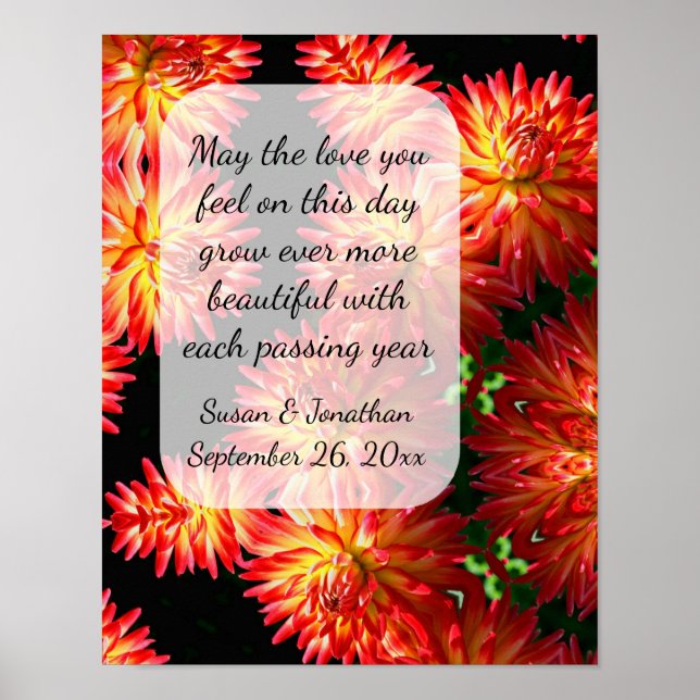 Póster Boda personalizado de las flores rojas de Dahlia (Frente)