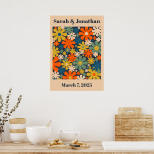 Póster Boda personalizado o floral retro aniversario