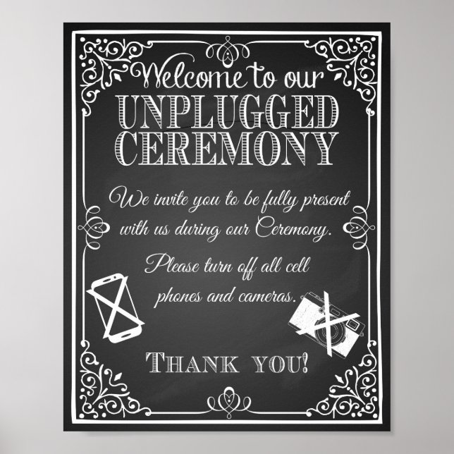 Póster Boda pizarra "ceremonia desconectada" Imprimir (Frente)