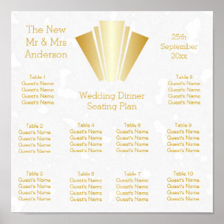 Póster Boda Plano de asiento Diseño Oro Art Deco
