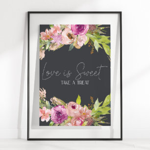 Póster Boda Polvo Rosa Púrpura El Amor Es Dulce Favor