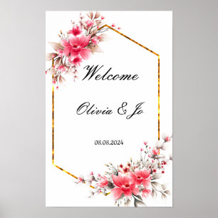 PÓSTER BODA POSTER DE FLORES DE COLOR ROSA PARA BODA