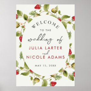 Póster Boda Poster de Flores de fresa silvestres y dulces