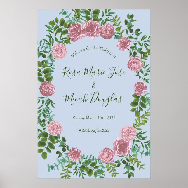 Póster Boda Primavera Jardín de Rosas Rosadas (Frente)