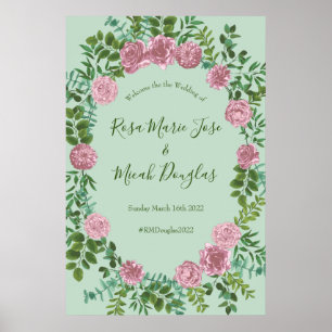 Póster Boda Primavera Jardín de Rosas Rosadas