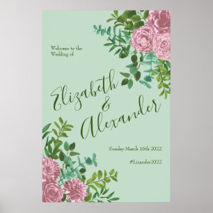 Póster Boda Primavera Jardín de Rosas Rosadas