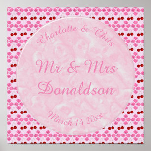 Póster Boda Primavera Rosa Flor de cerezo y cerezas