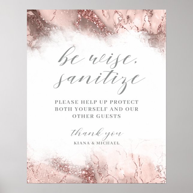Póster Boda Purpurina de mármol Sanitize Rosa Gold ID644 (Frente)