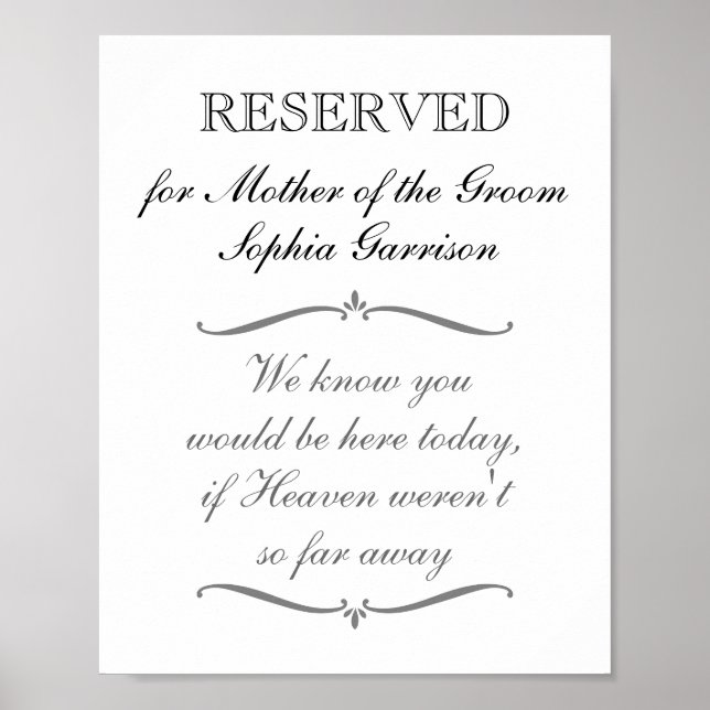 Póster Boda reservada en memoria de la madre de Groom (Frente)