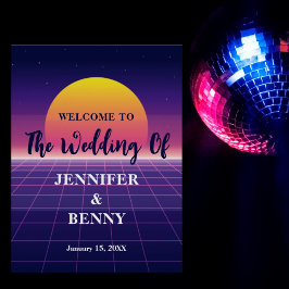 Póster Boda Retro 80 Neon Purple Synthwave Sunset