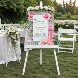 Póster Boda Romántica Botánica Vintage Rosa de Bienvenida