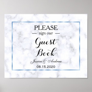 Póster Boda Romántica de Mármol Azul