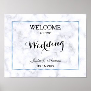 Póster Boda Romántica de Mármol Azul
