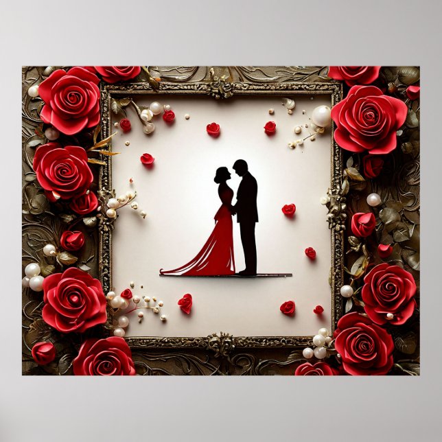Póster Boda romántica Silueta de Pareja (Frente)