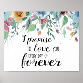 Póster boda romántico cita flores acuarelas azul