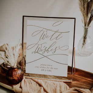 Póster Boda Romántico de caligrafía de oro