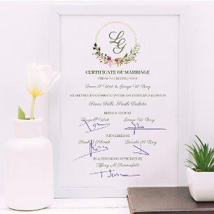 Póster Boda romántico Garland Floral Rojo y Rosa