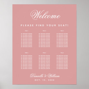 Póster Boda Rosa polvoriento 6 Tabla de asientos rosados