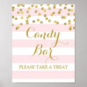 Póster Boda Rótulo Bar Candy Stripes rosadas Confetti de