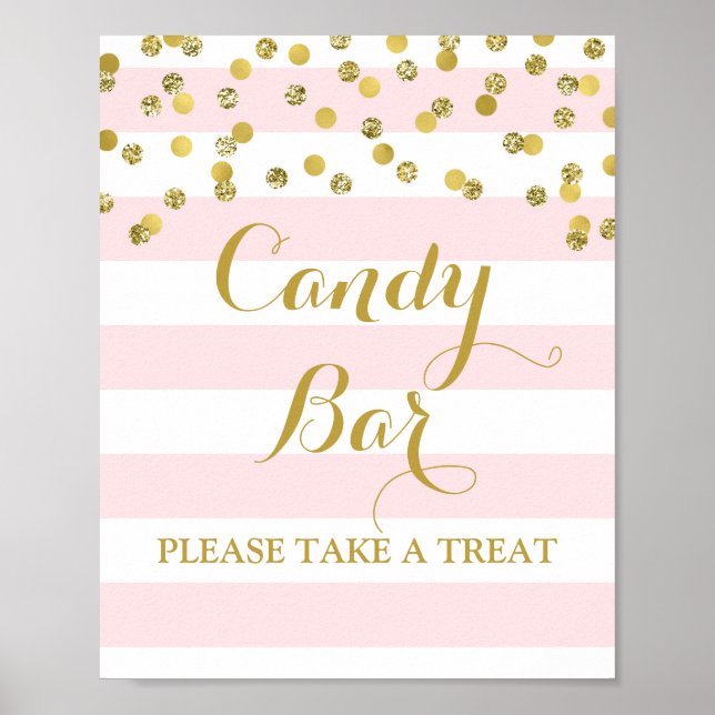 Póster Boda Rótulo Bar Candy Stripes rosadas Confetti de  (Frente)