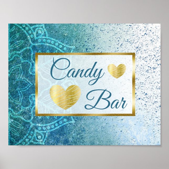 Póster Boda Rótulo Candy Bar Blue Mandala (Frente)