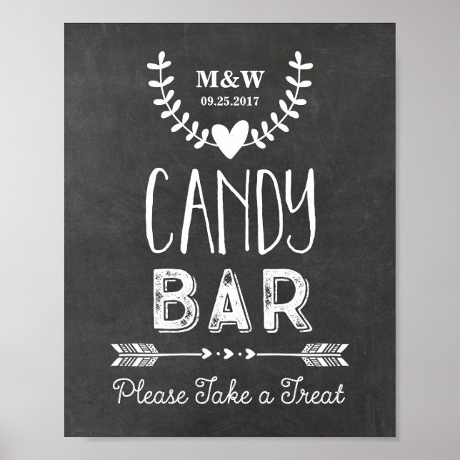 Póster Boda Rótulo Candy Bar Chalkboard Corres Flechas (Frente)