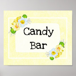Póster Boda Rótulo Candy Bar Floral Amarilla