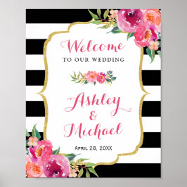 Póster Boda Rótulo de recepción Fuchsia Floral rosa morad