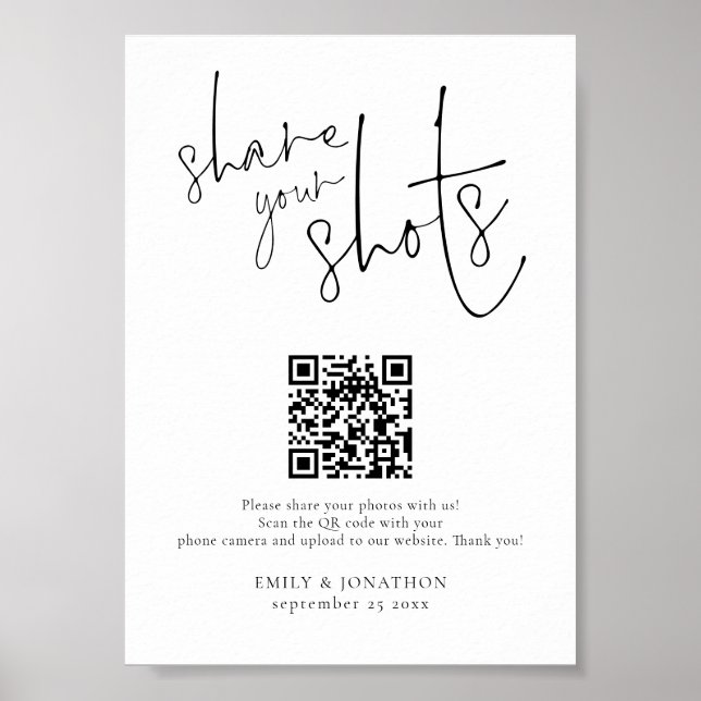 Póster Boda Rótulo fotográfico Código QR Comparte tus dis (Frente)