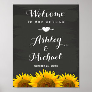 Póster Boda Rótulo Recepción Corazón girasoles Cartel