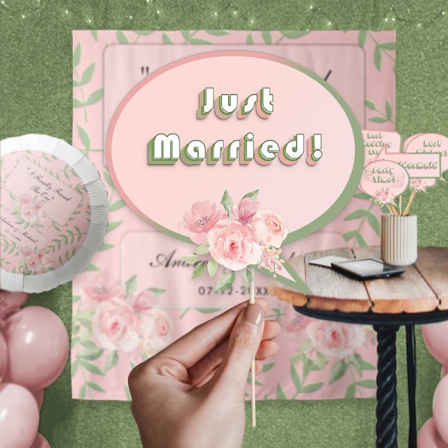 Póster Boda Rubor Pink Trendy Floral Photo Booth Props (This is intended for Digital Instant Download / Printable Purchase. Click the "Choose Your Format".)