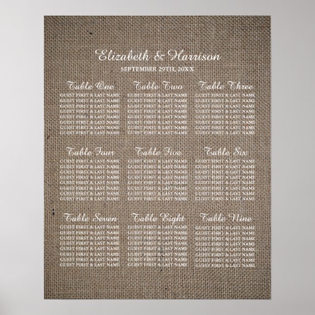 Póster Boda Rustic Burlap (Frente)