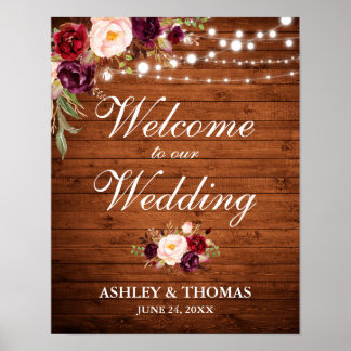Póster Boda Rustic Wood Enfoca Borgoña Floral