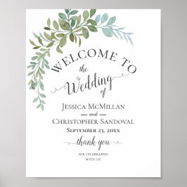Póster Boda Rústica Acuarela de Eucalipto Verde Suave