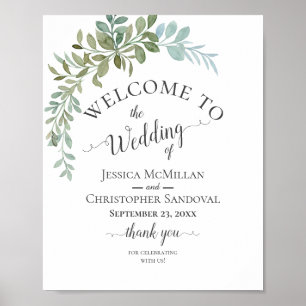 Póster Boda Rústica Acuarela de Eucalipto Verde Suave