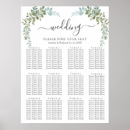 Póster Boda Rústica Acuarela de Eucalipto Verde Suave