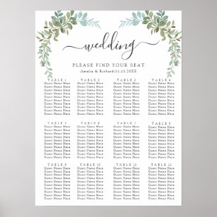 Póster Boda Rústica Acuarela de Eucalipto Verde Suave