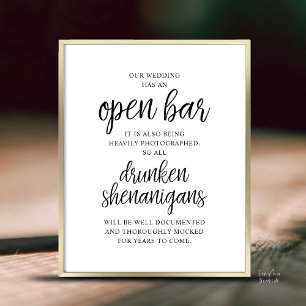 Póster Boda Rústica con Bar Abierto, Travesuras Borrachas