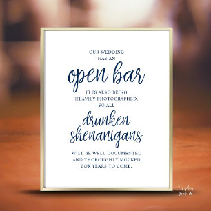 Póster Boda Rústica con Bar Abierto, Travesuras Borrachas