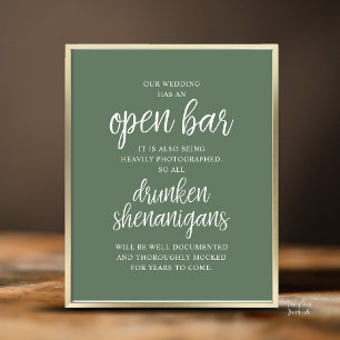 Póster Boda Rústica con Bar Abierto, Travesuras Borrachas