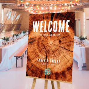 Póster Boda Rústica Vintage Madera Bienvenidos a Nuestra 