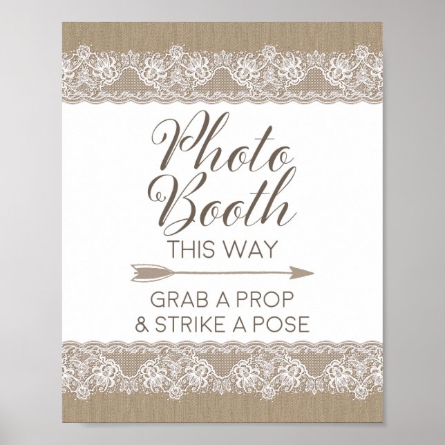 Póster Boda Rústico de Burlap y Lace, Rótulo de ducha de  (Frente)