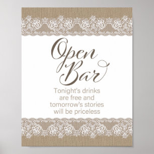 Póster Boda Rústico de Burlap y Lace, Rótulo de ducha de