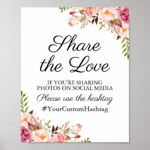 Póster Boda rustico de flores rosadas Rótulo compartir am