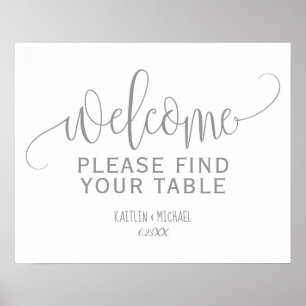 Póster Boda Rústico Encuentra Su Rótulo De Mesa (Gris)