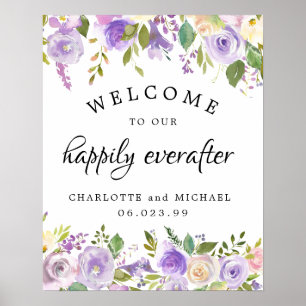 Póster Boda Rústico Feliz Everafter Purple Floral