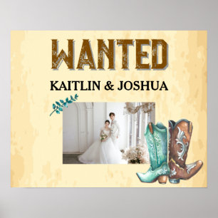 Póster Boda Rústico Occidental 🤠 WANTED Photo