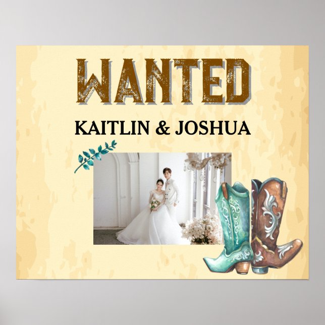 Póster Boda Rústico Occidental 🤠 WANTED Photo (Frente)